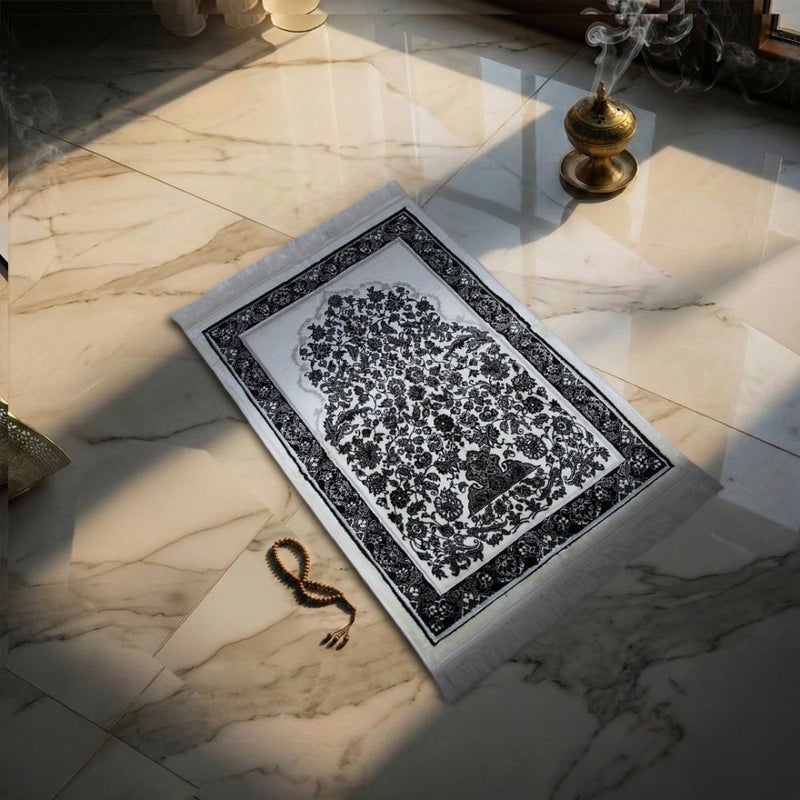 Melen Turkish Acrylic Prayer Mat - Tayba - Black - Cream - Image 1